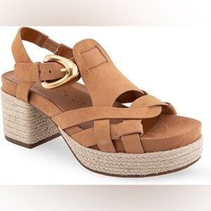 AEROSOLES Chatham Espadrille Block Heeled Platform Sandals in Tan Suede